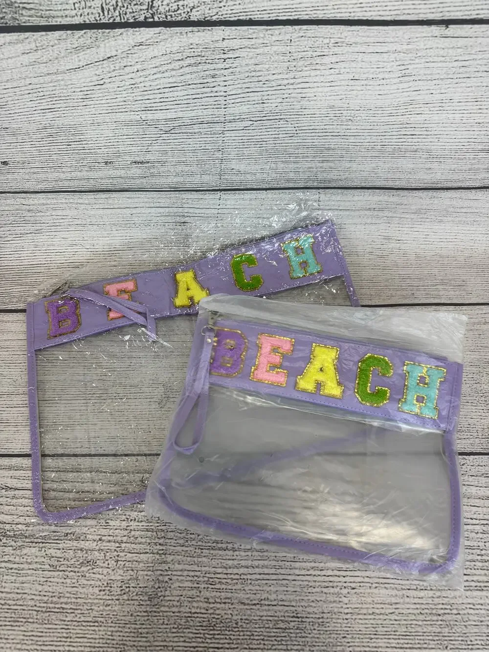 2 Brand New Purple Beach Colorful Clear Zip Travel Bags